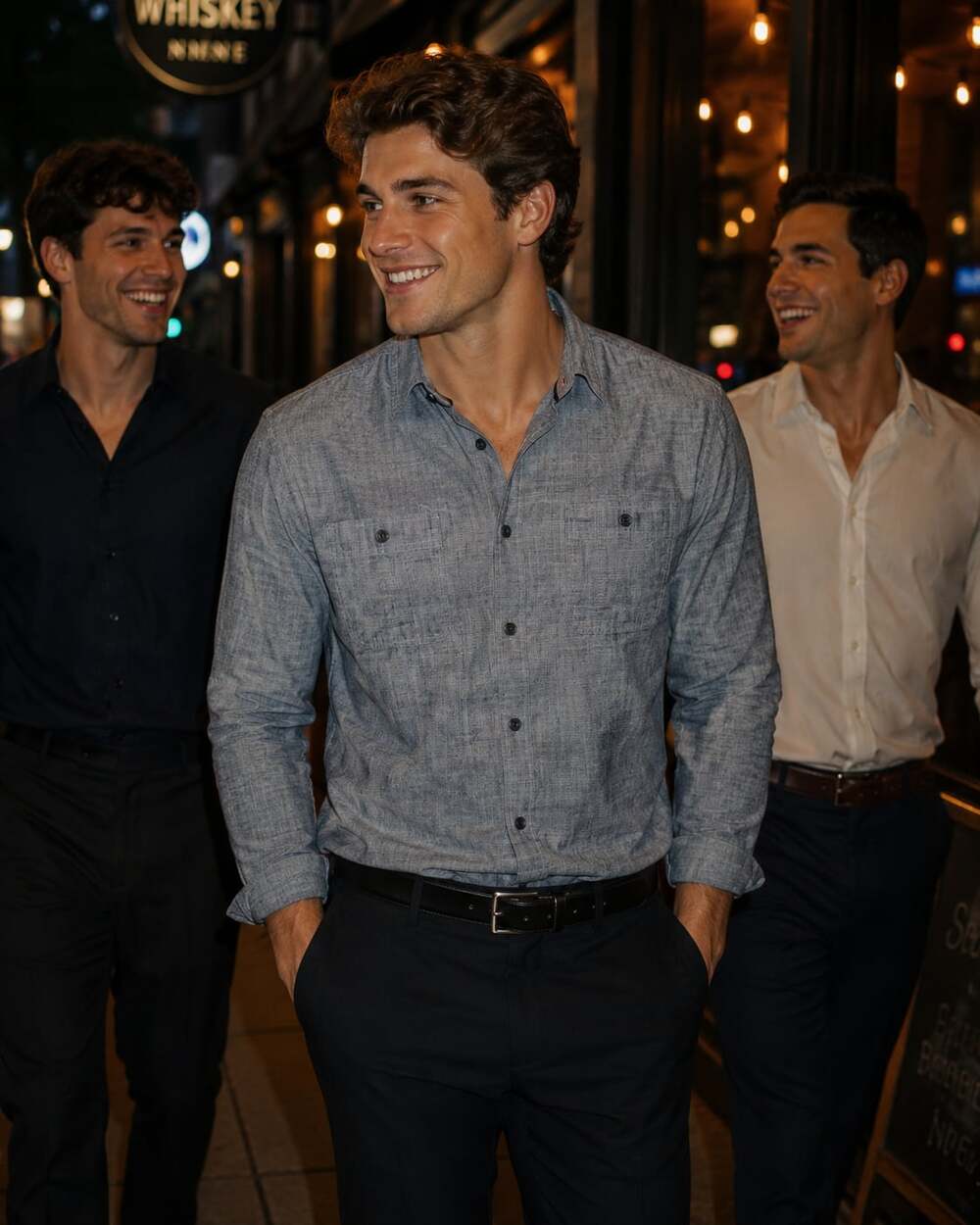 Jachs New York Classic Fit Long Sleeve Chambray Button Down Shirt